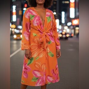 SHEIN Colorful Floral Tie-Front Dress